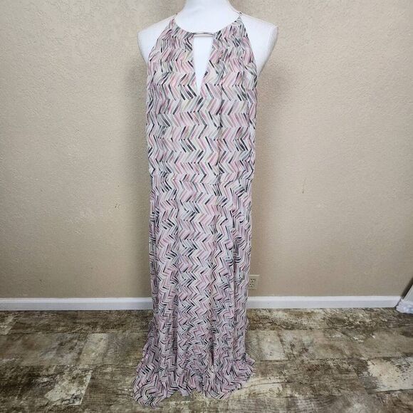 WHBM Purple Gray and Tan Print Chiffon Maxi Dress Size 14 (5084) - Picture 1 of 8